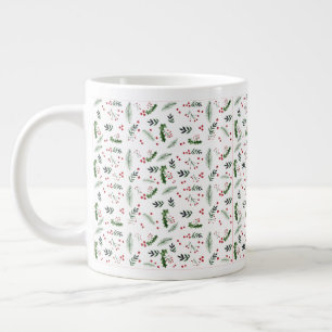 Merry Christmas Wreath Leaves Pattern Large Coffee Mug