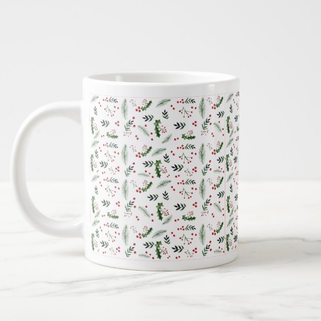 Merry Christmas Wreath Leaves Pattern  Large Coffee Mug (Left)