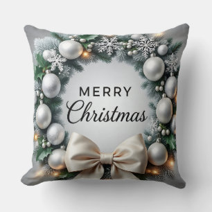 Merry Christmas Wreath Luxury Holiday Pillow