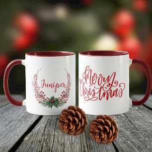 Merry Christmas Wreath Name Mug