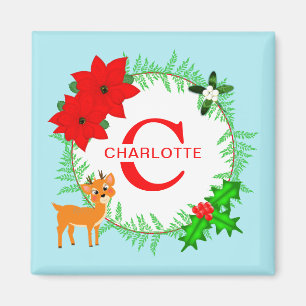 Merry Christmas Wreath Personalised Monogram Magnet