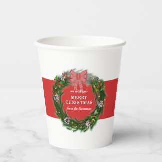 Merry Christmas Wreath Personalised Name Paper Cups