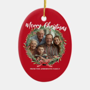 Merry Christmas Wreath Photo Personalized Family N Ceramic Tree Decoration