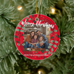 Merry Christmas Wreath Photo Personalized Family N Ceramic Tree Decoration