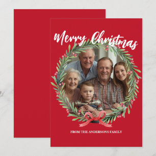 Merry Christmas Wreath Photo Personalized Family N Holiday Card
