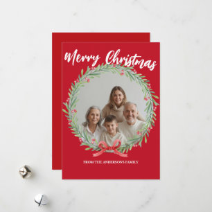 Merry Christmas Wreath Photo Personalized Family N Holiday Card