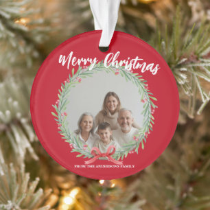 Merry Christmas Wreath Photo Personalized Family N Ornament