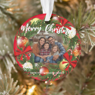 Merry Christmas Wreath Photo Personalized Family N Ornament