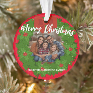 Merry Christmas Wreath Photo Personalized Family N Ornament