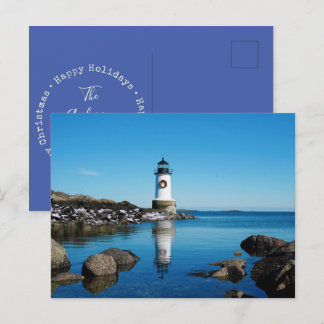 Merry Christmas Wreath Salem Lighthouse Holiday Postcard
