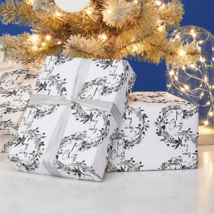 Merry Christmas Wreath Script Custom Family Name Wrapping Paper