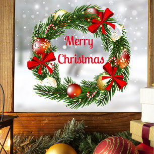 Merry Christmas Wreath Sticker for Window