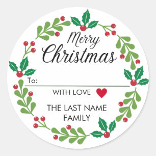 Merry Christmas Wreath Stickers with Heart To From