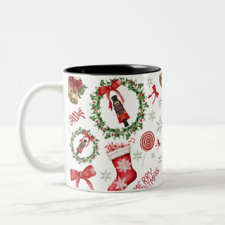 Merry Christmas Wreath Stockings Candy Bow Mug