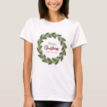 Merry Christmas Wreath T-Shirt for Women