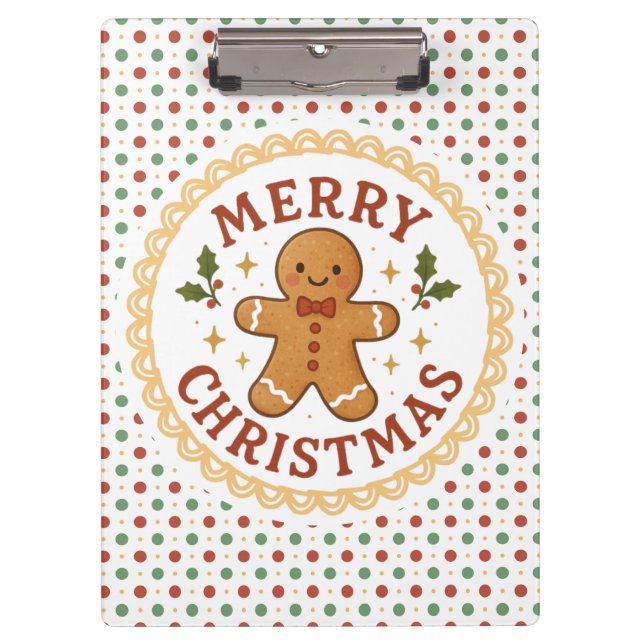Merry Christmas wreath with gingerbread man Clipboard (Front)