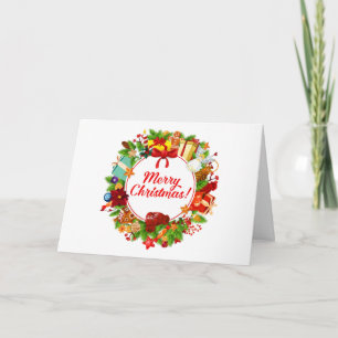 Merry Christmas Wreath with Ornaments and Gifts Card