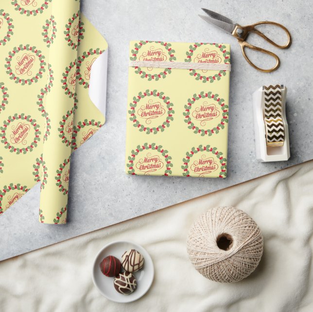 Merry Christmas Wreath Wrapping Paper (Crafts)