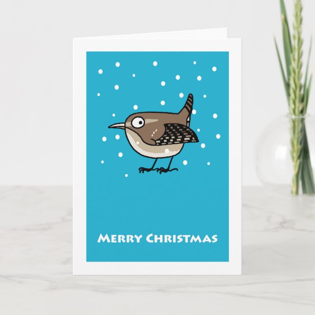 Merry Christmas wren in snow Holiday Card (Front)