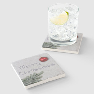 Merry Christmas written in the Snow Stone Coaster