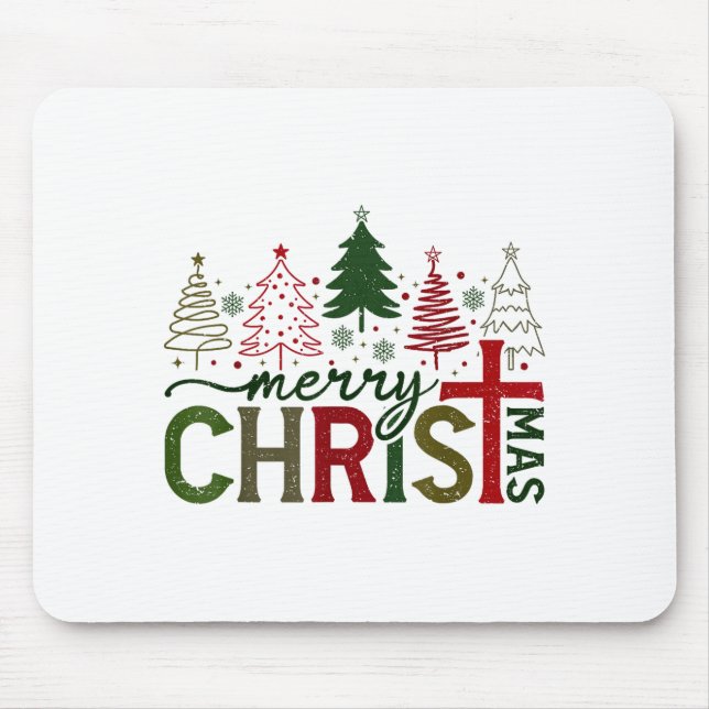 Merry Christmas Xmas Christian Jesus Family Pajama Mouse Pad (Front)
