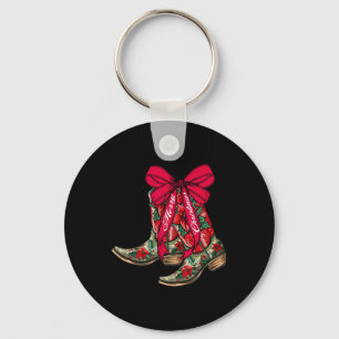 Merry Christmas Xmas Cowboy Boots Coquette Bow Paj Key Ring