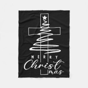 Merry Christmas Xmas Cross Christian Jesus Family Fleece Blanket