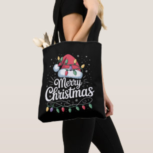 Merry Christmas Xmas Lights Santa Hat Family Tote Bag