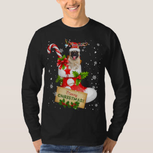 Merry Christmas Xmas Lights Santa Reindeer Pug In  T-Shirt
