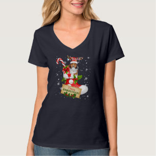 Merry Christmas Xmas Lights Santa Reindeer Sheltie T-Shirt