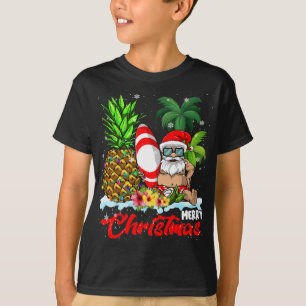 Merry Christmas Xmas Lights Santa Surfing Hawaiian T-Shirt