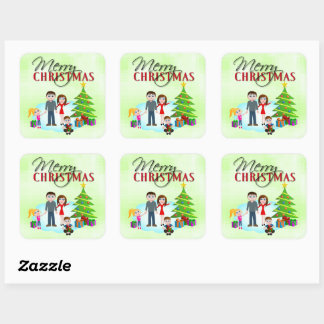 Merry Christmas Xmas Morning Square Stickers
