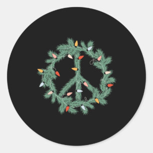 Merry Christmas Xmas Peace Sign Lights Funny Retro Classic Round Sticker