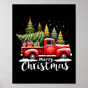 Merry Christmas Xmas Pet Lovers Red Truck Dog & Poster