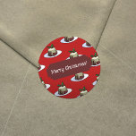 Merry Christmas! Xmas Pudding & Holly Pattern Classic Round Sticker<br><div class="desc">Give your Christmas gift wrapping a finishing touch with these fun Christmas pudding themed stickers. Use "Personalise this template" to change the "Merry Christmas!" text if desired. An original drawing in a retro, pixel art style, of a pudding, drizzled in brandy sauce and decorated with holly and berries, sitting on...</div>