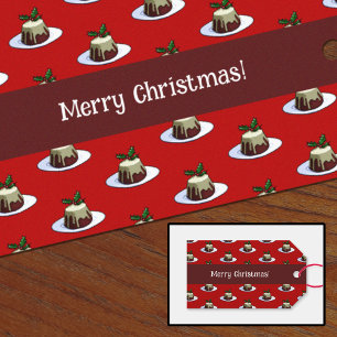 Merry Christmas! Xmas Pudding & Holly Pattern Gift Tags