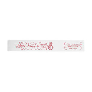 Merry Christmas Xmas Snowman Red Return Address Wrap Around Label