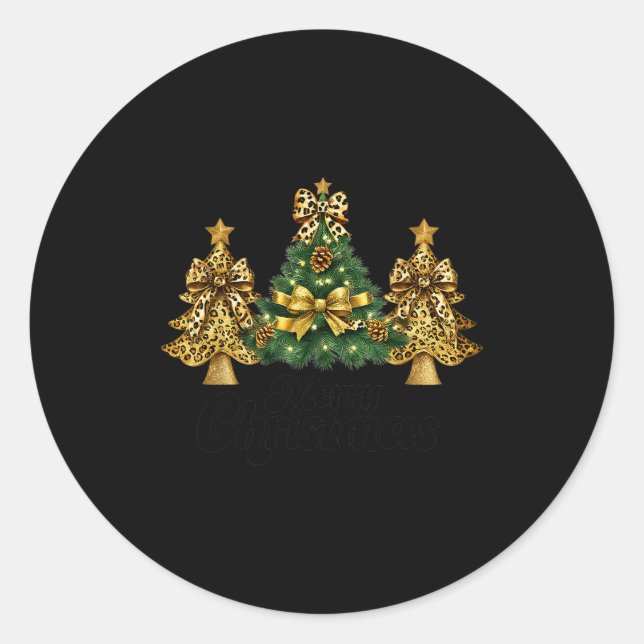 Merry Christmas Xmas Tree Leopard Print Coquette B Classic Round Sticker (Front)