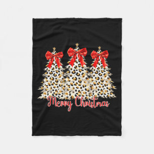 Merry Christmas Xmas Trees Leopard Coquette Bow Ho Fleece Blanket
