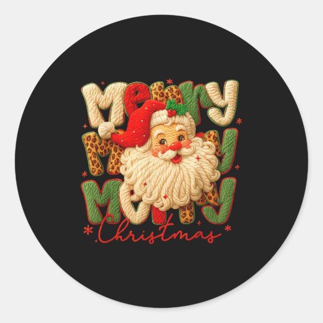 Merry Christmas Xmas Vibes Santa Latch Hook Yarn C Classic Round Sticker (Front)