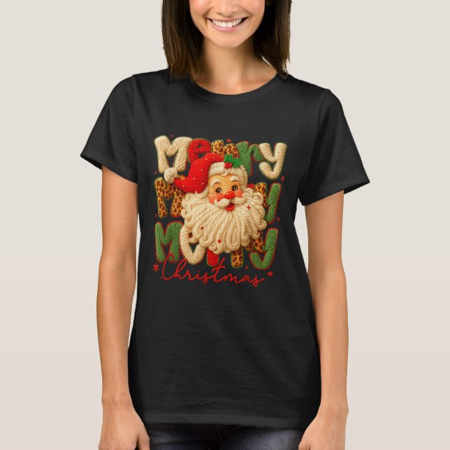Merry Christmas Xmas Vibes Santa Latch Hook Yarn C T-Shirt (Front)