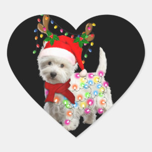Merry Christmas Xmas Westie Dog Reindeer Cosplay Heart Sticker