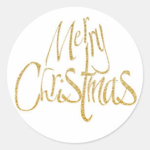 Merry Christmas Xmas white gold Classic Round Sticker