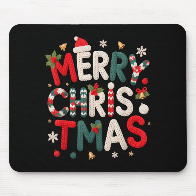 Merry Christmas Xmas Yarn Crochet Knitting Quilter Mouse Pad (Front)