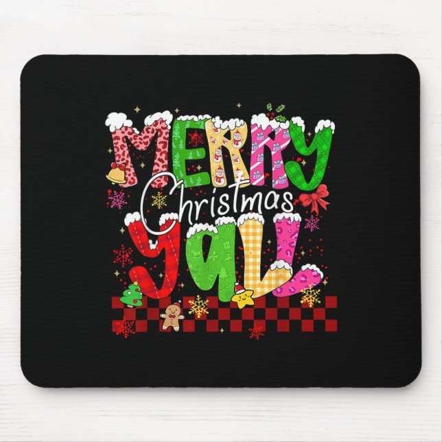 Merry Christmas Y’all Southern Christmas Tree Girl Mouse Pad (Front)