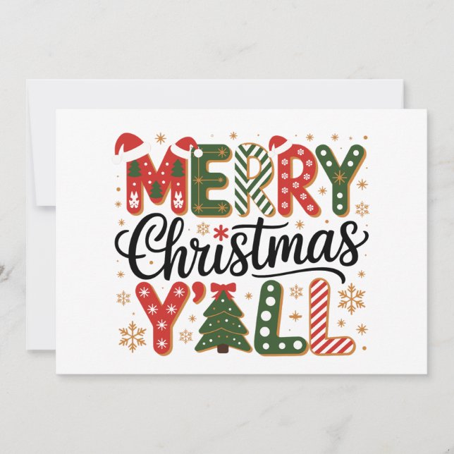 Merry Christmas Y’all Southern Holiday Festive Card (Front)