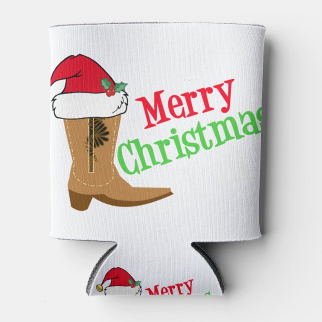 Merry christmas y all texas cowboy holiday can cooler (Front)