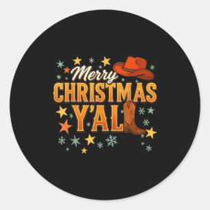 Merry Christmas Y’all Western Cowboy Cowgirl Boot  Classic Round Sticker