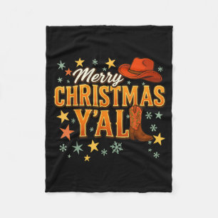 Merry Christmas Y’all Western Cowboy Cowgirl Boot  Fleece Blanket