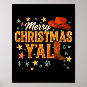 Merry Christmas Y’all Western Cowboy Cowgirl Boot Poster